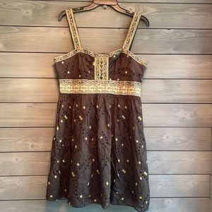 Eyelet and Gold Mini Dress